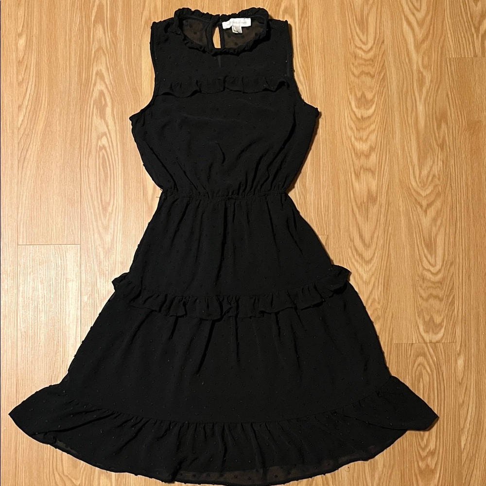 Monteau Los Angeles black sheer polka dot ruffle dress, size S